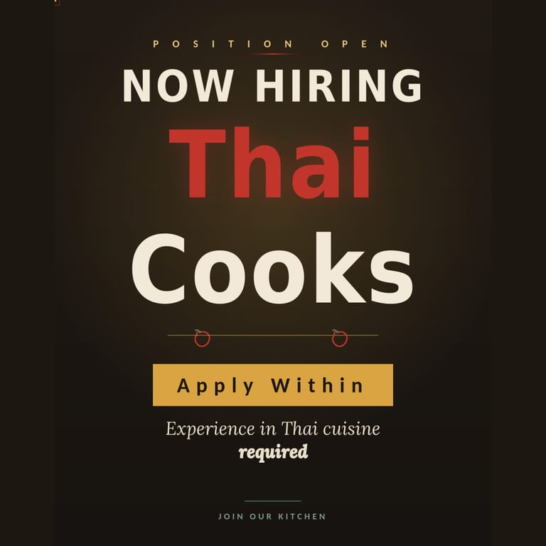 Job Opening: Thai Specialty Cook